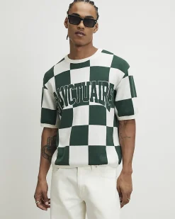 Green Cotton Checkerboard Sanctuaire T-Shirt