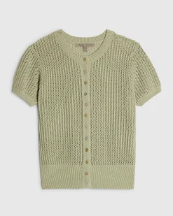 Green Cotton Knitted Button Through T-Shirt