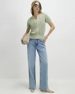 Green Cotton Knitted Button Through T-Shirt