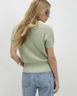 Green Cotton Knitted Button Through T-Shirt