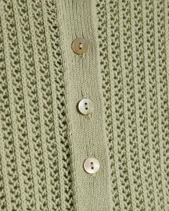 Green Cotton Knitted Button Through T-Shirt