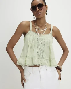 Green Cotton Lace Trim Cami