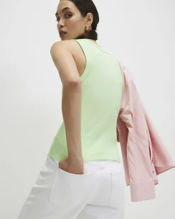 Green Cotton Ribbed Scoop Neck Vest Top