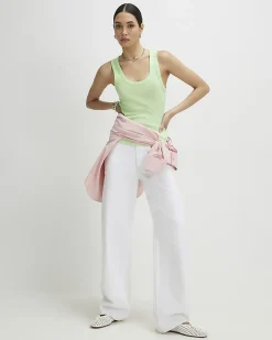 Green Cotton Ribbed Scoop Neck Vest Top