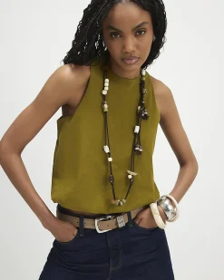 Green Cotton Sleeveless Bubble Hem Top