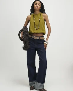 Green Cotton Sleeveless Bubble Hem Top