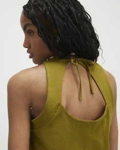 Green Cotton Sleeveless Bubble Hem Top