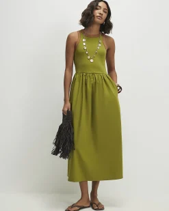 Green Cotton Sleeveless Whipstitch Maxi Dress