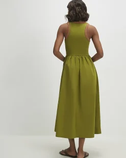 Green Cotton Sleeveless Whipstitch Maxi Dress
