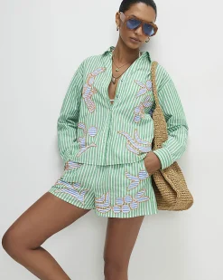 Green Cotton Striped Toucan Shirt