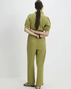 Green Cotton Textured Jumpsuit