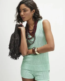 Green Crochet Knit Vest Top