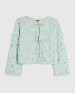 Green 3D Flower Tie Front Jacket