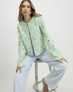 Green 3D Flower Tie Front Jacket