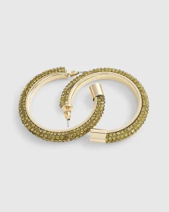Green Diamante Hoop Earrings