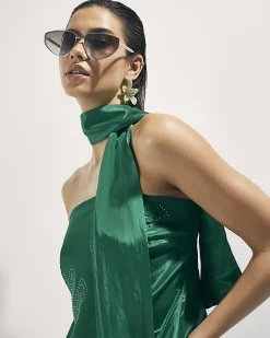 Green Embellished Scarf Bandeau Top