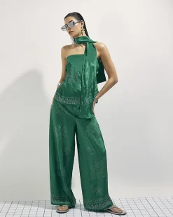 Green Embellished Scarf Bandeau Top