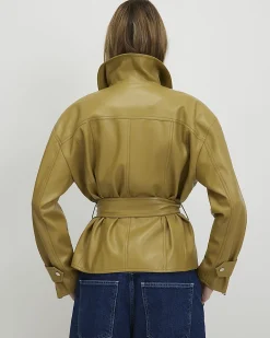 Green Faux Leather Belted Jacket
