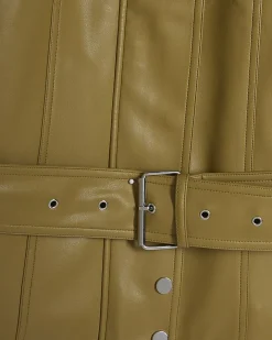 Green Faux Leather Belted Jacket