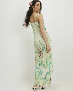 Green Floral Embellished Slip Maxi Dress