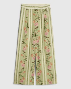 Green Floral High Waisted Wide Leg Trousers