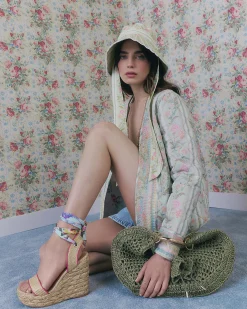 Green Floral Print Quilted Cotton Jacket