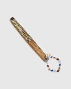 Green Floral Stripe Hand Fan