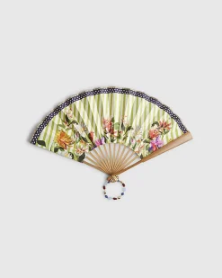 Green Floral Stripe Hand Fan