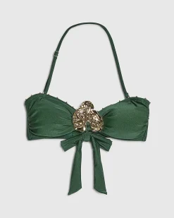 Green Gold Hardware Bandeau Bikini Top