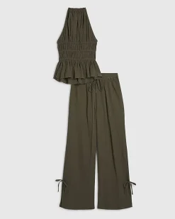 Green Halter Neck Top And Trousers Lounge Set