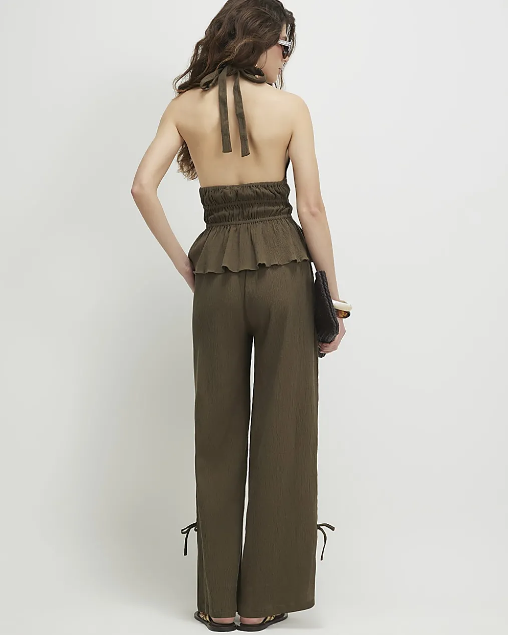 Green Halter Neck Top And Trousers Lounge Set