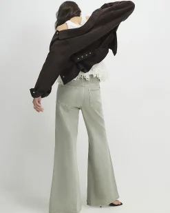 Green High Waisted Wide Flared Leg Jeans