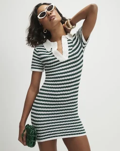 Green Knitted Polo Mini Dress