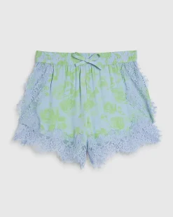 Green Lace Trim Printed Short