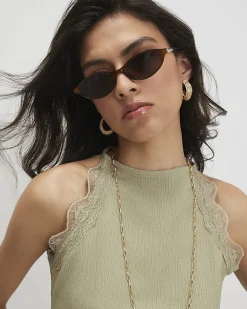 Green Lace Trim Textured Halter Neck Top
