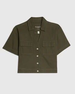 Green Linen Blend Boxy Shirt