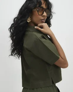 Green Linen Blend Boxy Shirt