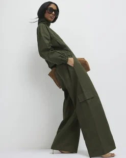 Green Linen Blend Cargo Trousers