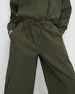 Green Linen Blend Cargo Trousers