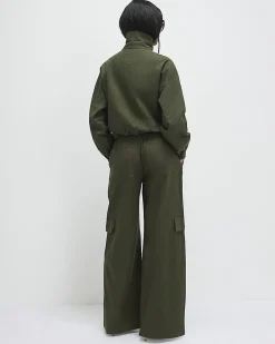 Green Linen Blend Cargo Trousers