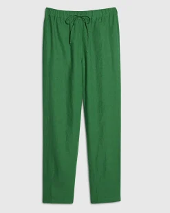 Green Linen Blend Drawstring Tapered Trousers