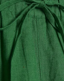 Green Linen Blend Drawstring Tapered Trousers