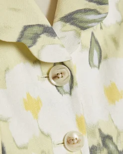 Green Linen Blend Floral Scallop Trim Jacket