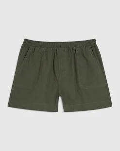 Green Linen Blend Pull On Shorts