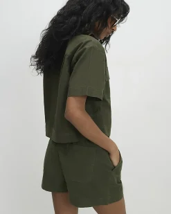Green Linen Blend Pull On Shorts