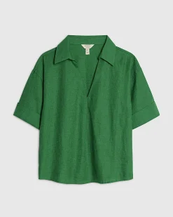 Green Linen Blend Short Sleeve Shirt