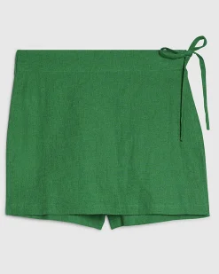 Green Linen Blend Tie Side Skort