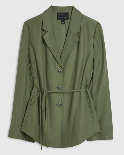 Green Long Sleeve Tie Waist Shacket