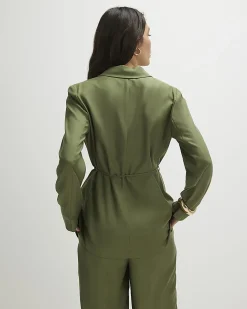 Green Long Sleeve Tie Waist Shacket