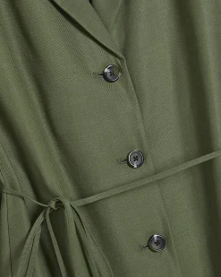 Green Long Sleeve Tie Waist Shacket